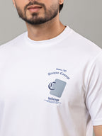 White printed mercerized cotton round neck t-shirt for men by HABEAS, view 6