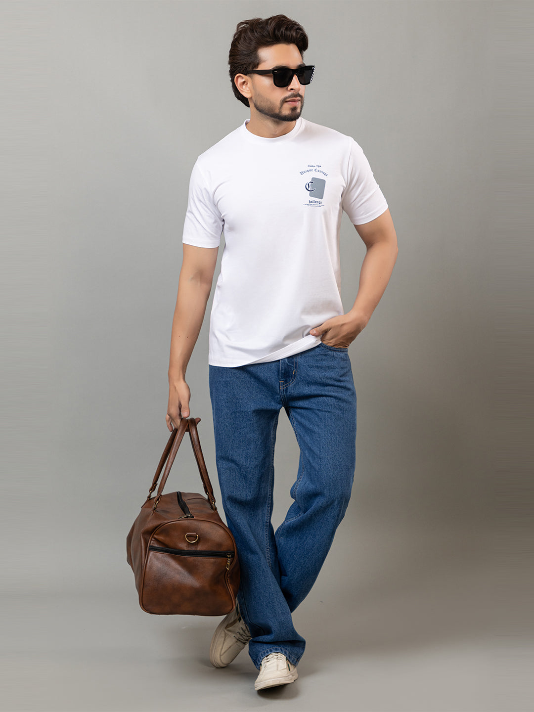 White printed mercerized cotton round neck t-shirt for men by HABEAS, view 2