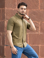Olive Green half sleeve honeycomb knit shirt for men by HABEAS, view 2