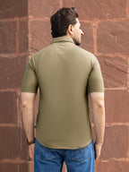 Olive Green half sleeve honeycomb knit shirt for men by HABEAS, view 6