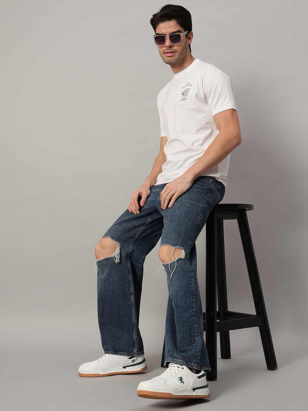 Mercerized Round Neck Printed T-shirt - White
