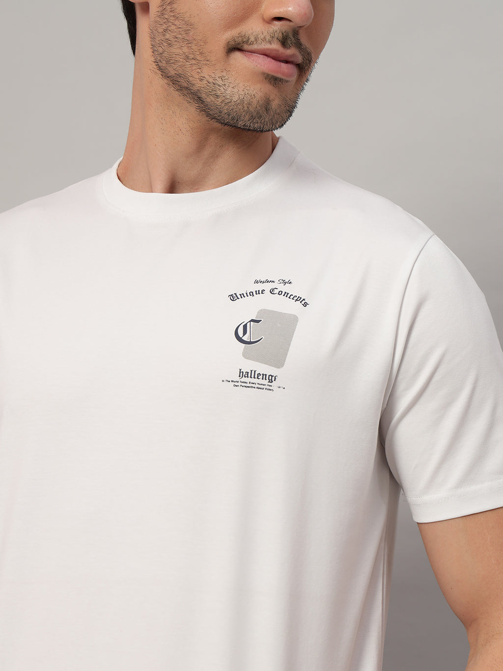 Mercerized Round Neck Printed T-shirt - White