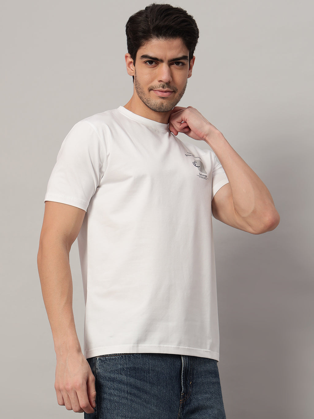 Mercerized Round Neck Printed T-shirt - White