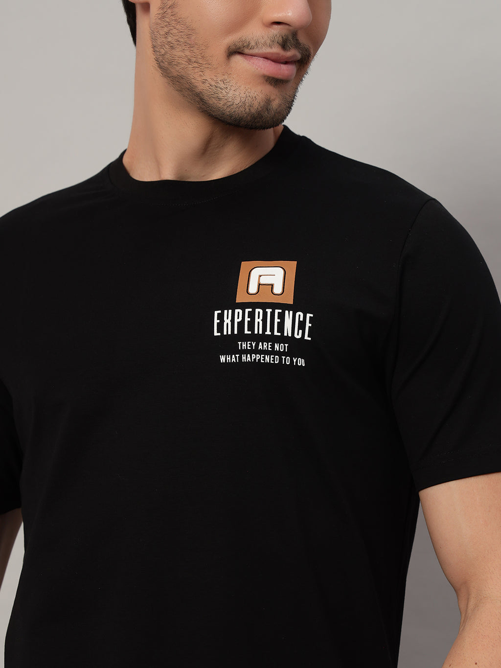 Mercerized Round Neck Printed T-shirt - Black