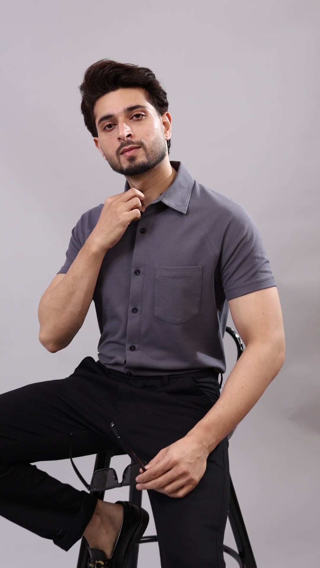 Half Sleeve Shirt - Charcoal Grey fit and movement